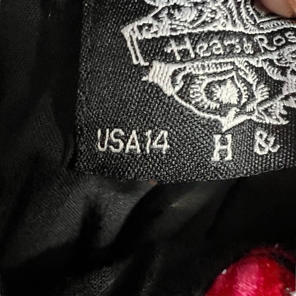 Hearts & Roses Brocade Lace Up Corset Dress Red Black Floral Fairy Goth Sz 14 - Picture 9 of 15